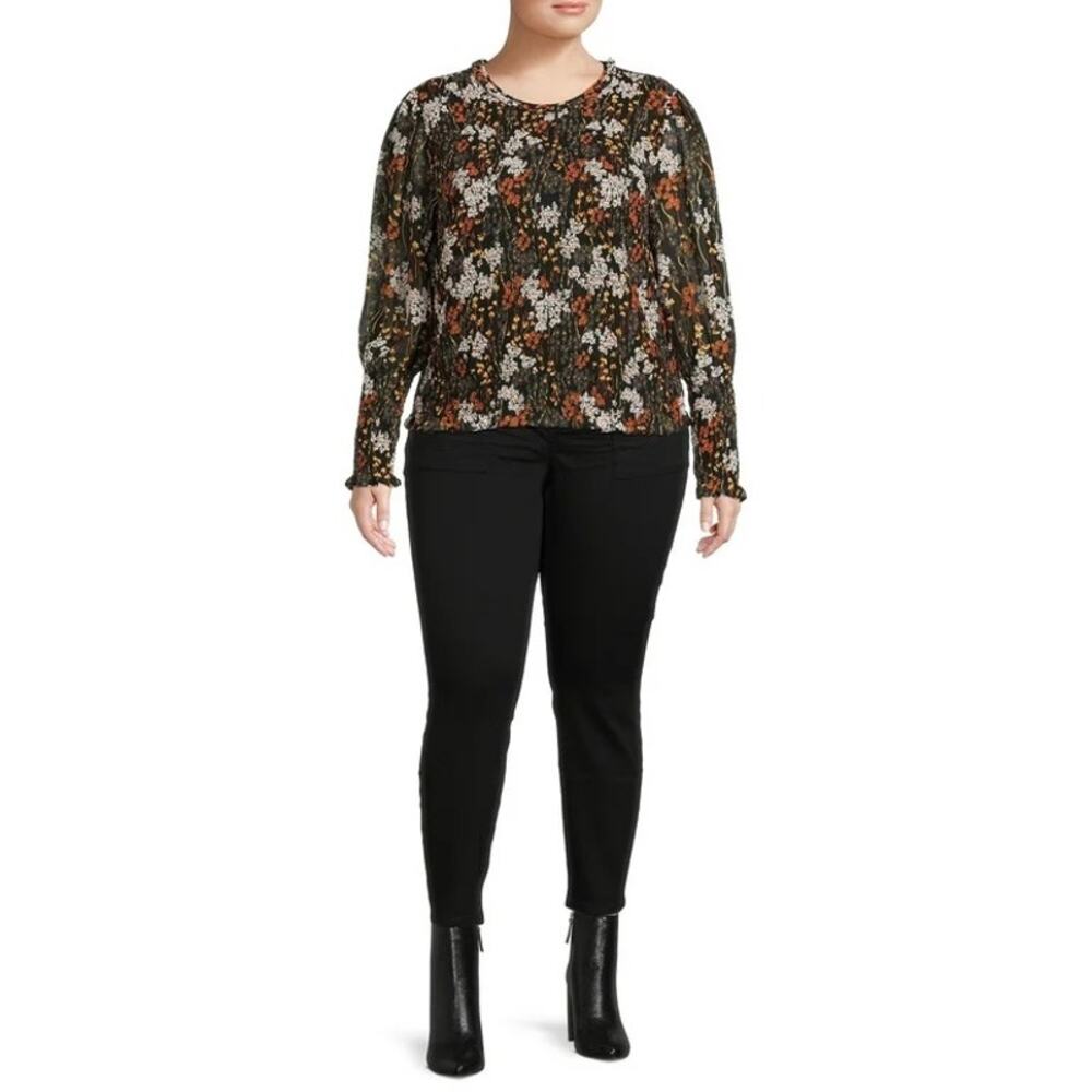 Terra & Sky Women's Multicolor Floral Print Smocked Long Sleeve Blouse Top Sz 4X